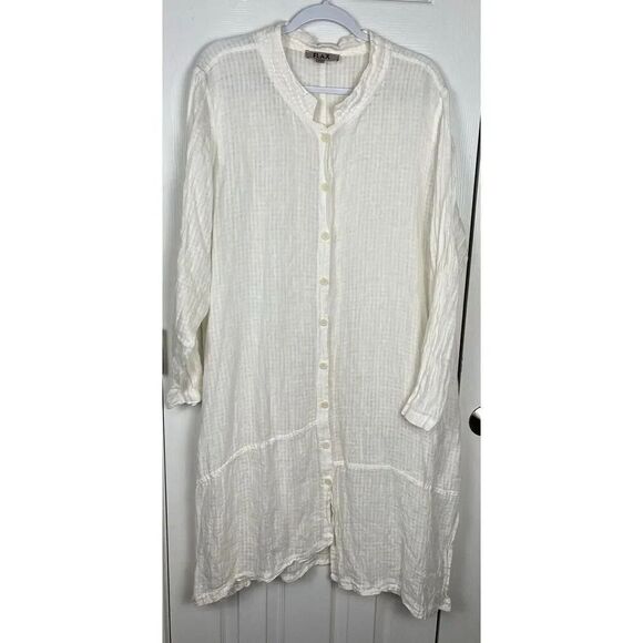 FLAX Ivory Linen Dress Asymmetrical Lagenlook Oversized‎ Long Sleeve Size M - Picture 1 of 8